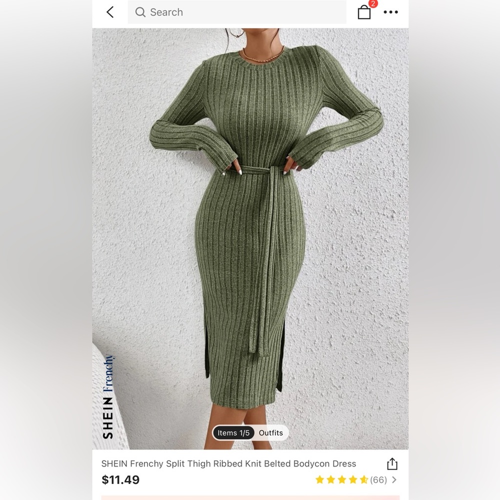 SHEIN Frenchy Split Thigh Ribbed Knit Belted Bodycon Dress